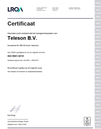 Downloads Teleson - ISO 9001 certificaat