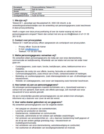 Privacyverklaring Teleson B.V.
