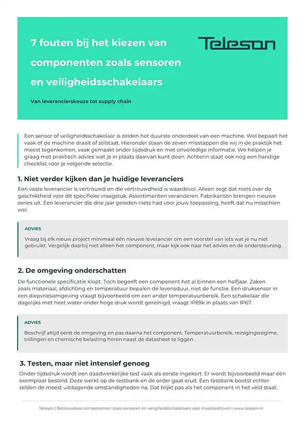 Download E-book over 7 fouten bij het kiezen van componenten zoals sensoren en veiligheidsschakelaars​